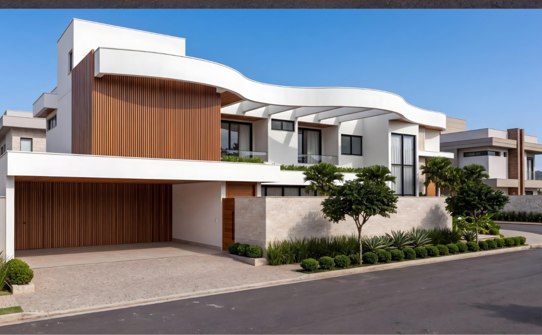 Fachada com ripado de madeira
