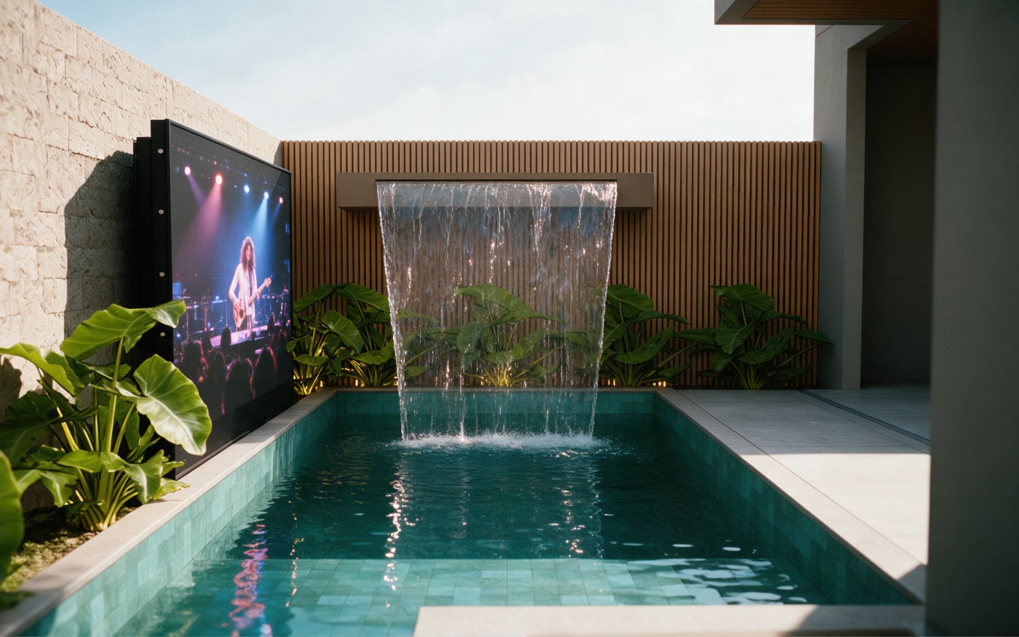 Piscina com cascata de dia