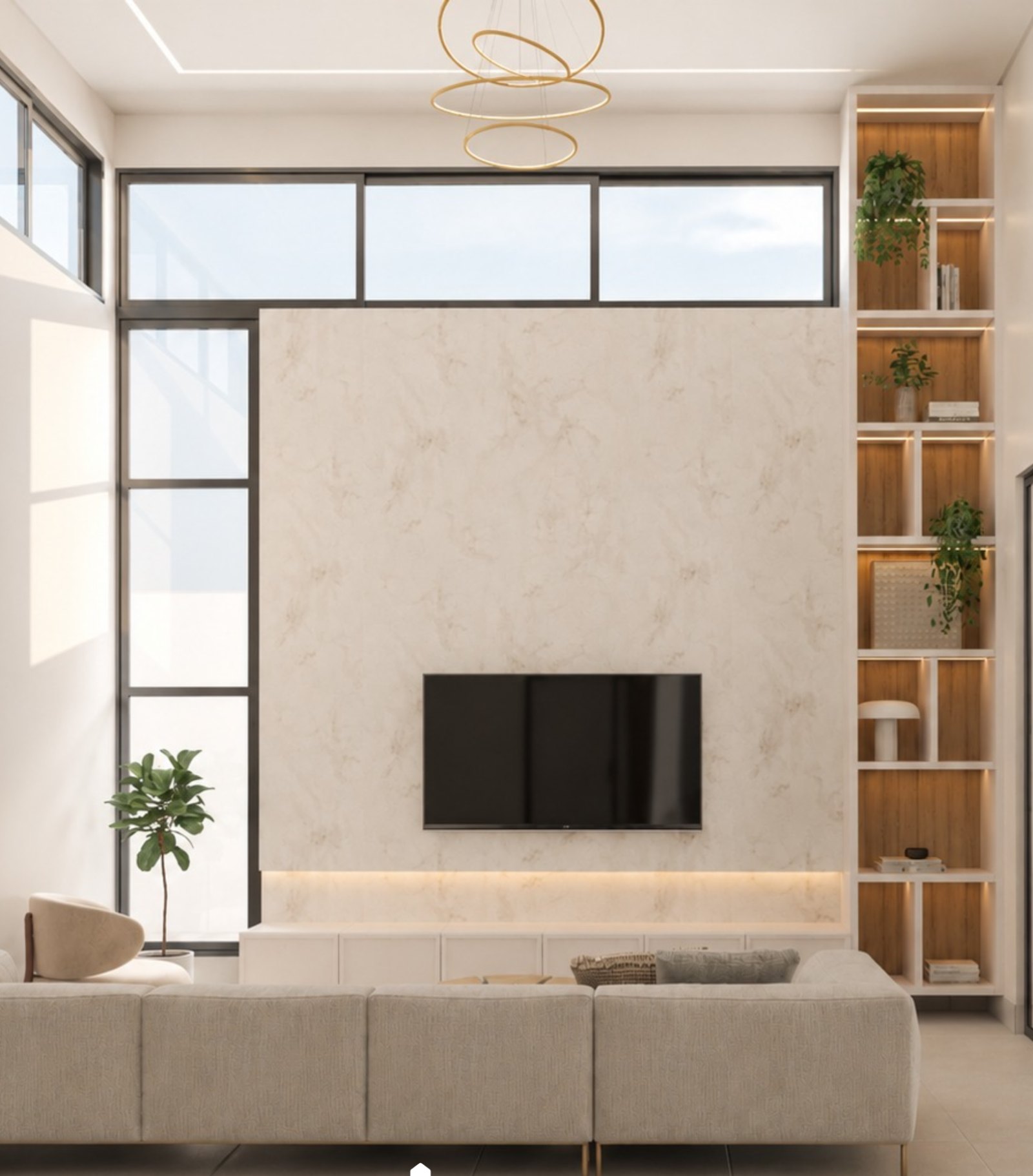 Sala de estar com painel de TV