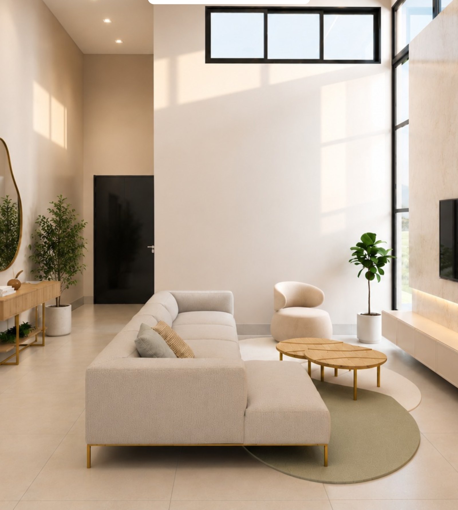 Sala de estar com pé-direito alto